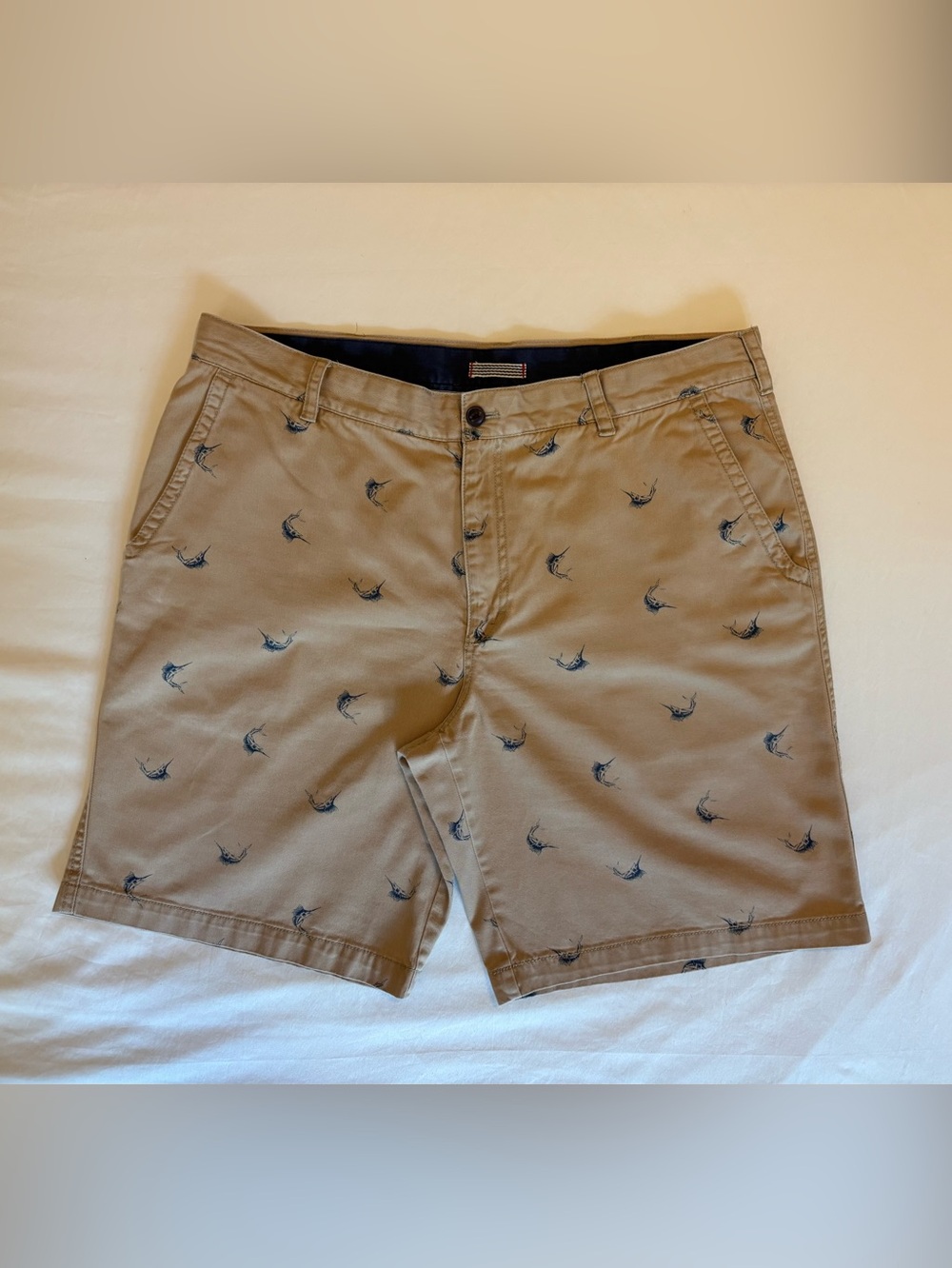 Izod Khaki Shorts with Navy Marlin All-over print